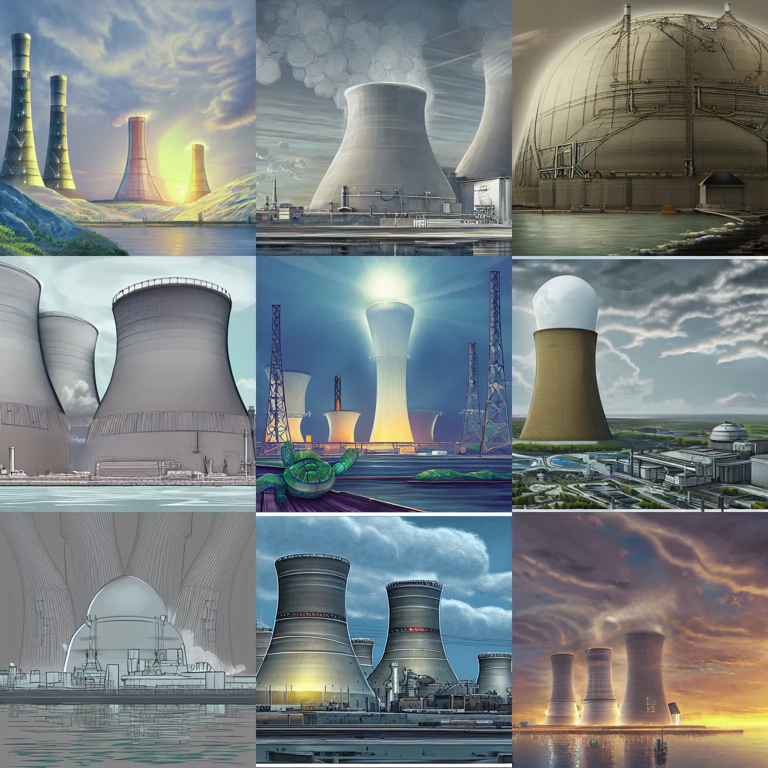 Prompt: Highly detailed beautiful digital painting of nuclear power plant on turtle shell trending on Artstation HQ, deviantart