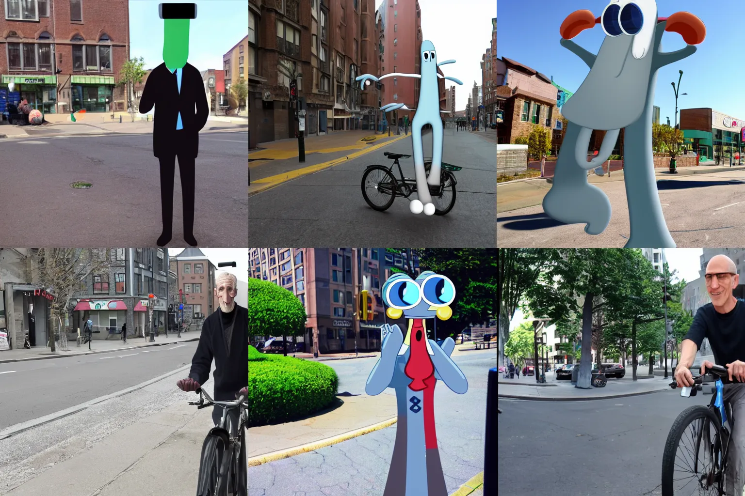 Prompt: Handsome Squidward posing for Google Street View, 8K