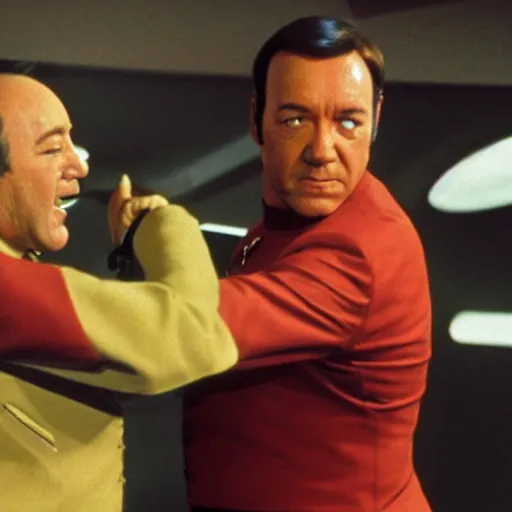 Image similar to kevin spacey fighting gorn from star trek