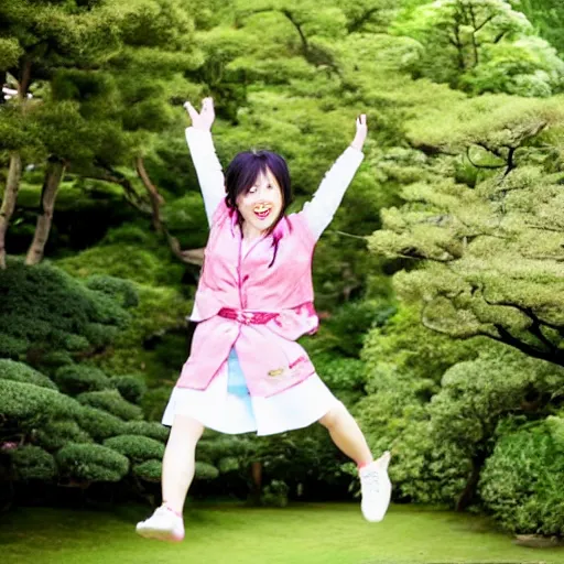 Image similar to photo of japanese girl jumping up and down in happiness