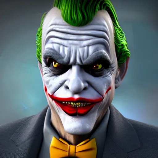 Image similar to donald trump as the joker, rendered in unreal engine