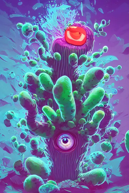 Image similar to roots cactus sushi cristal smurf ghost creature animal sushi cristal very big eye roots cactus elemental flush of force nature micro world fluo fishscale, behance hd by jesper ejsing, by rhads, makoto shinkai and lois van baarle, ilya kuvshinov, rossdraws radiating a glowing aura global illumination ray tracing hdr