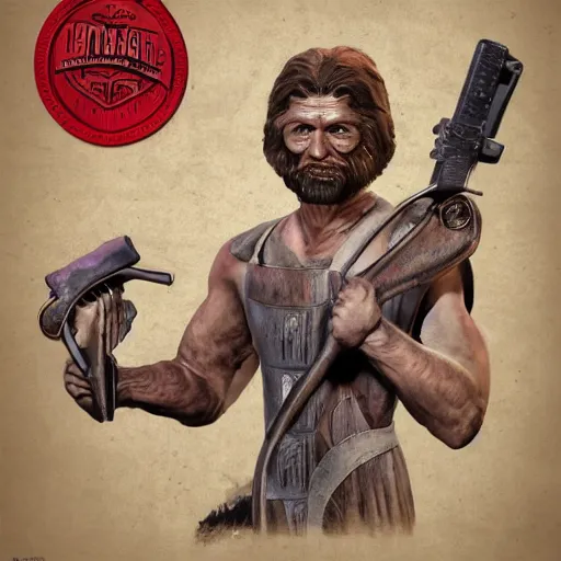 Prompt: saint homo neanderthalis, portrait, with book of science on his right hand, and riffle, violet polsangi pop art, gta chinatown wars art style, bioshock infinite art style, incrinate, realistic anatomy, hyperrealistic, two colors, white frame border, 4 k, uhd, remove duplicate content, left align content