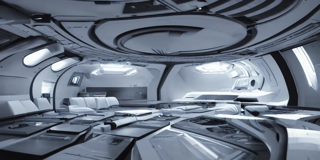 Image similar to interior of a spaceship, photorealistic, cinematic light