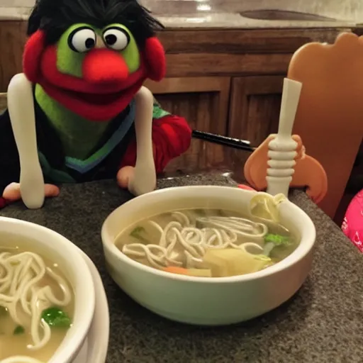 Image similar to room flooded with noodle soup! with muppets