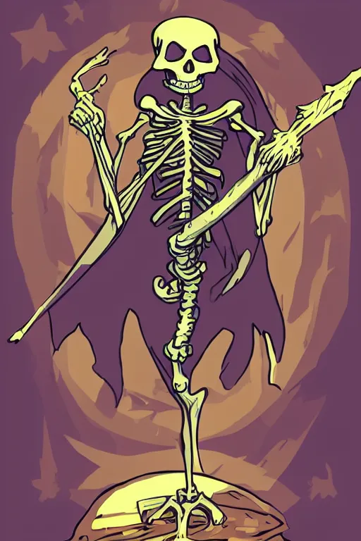 Image similar to Portrait of a evil skeleton that is a wizard casting a spell , wizard, medieval, sticker, colorful, casting epic spell, magic the gathering artwork, D&D, fantasy, artstation, heroic pose, illustration, highly detailed, simple, smooth and clean vector curves, no jagged lines, vector art, smooth