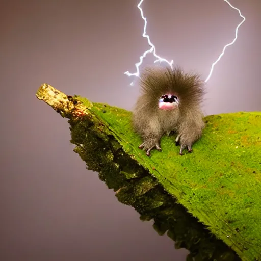 Image similar to funny little creature animal in the rainforest, wildlife photography, ultrarealistic, national geographic, cinematic lightning