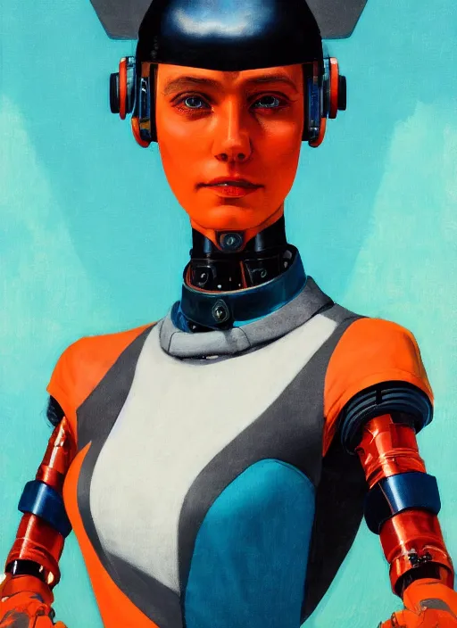 Image similar to symmetry!!! closeup portrait of a cyborg chef girl, fashion racing jumpsuit with shiny shoulder pads, cinematic light, windy, teal orange, volumetric smoke, mist, by gerald brom, by mikhail vrubel, by peter elson, muted colors, extreme detail, trending on artstation, 8 k