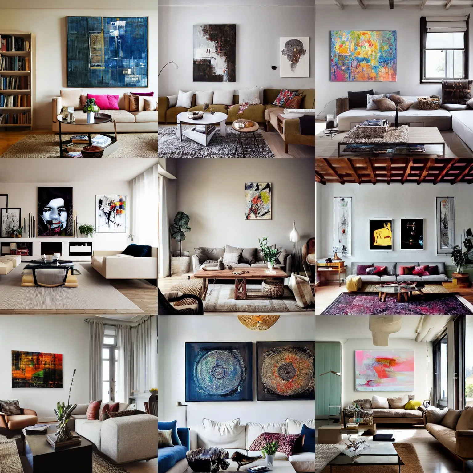 Prompt: living room interior design with style of japandi, light, sunny, calming, art, music