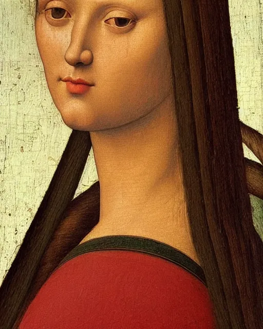 Image similar to a close up of a painting of a woman's head, an ultrafine detailed painting by pietro perugino, deviantart, pre - raphaelitism, da vinci, pre - raphaelite, detailed painting