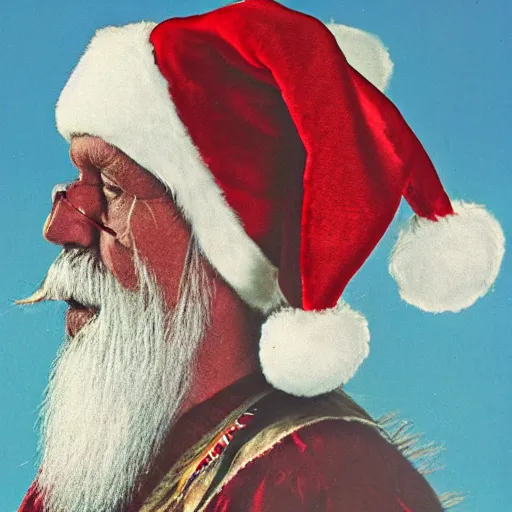 Image similar to santa claus wearing a native american headdress