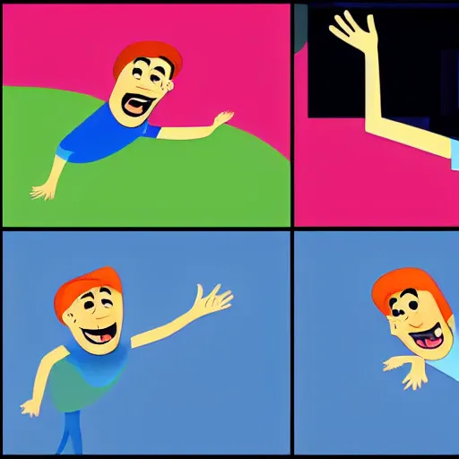 Image similar to a sequence of frames of a cartoon man waving his arm from left to right, separated into equally sized frames from a flip - book animation