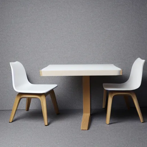 Image similar to a dining set designed by james dyson, white background, studio photograph