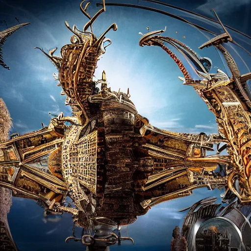 Prompt: architecture photo of a crazy whacky salvador dali building ultra render high quality award winning alien bizarre steampunk 8 k detailed hd telephoto lens