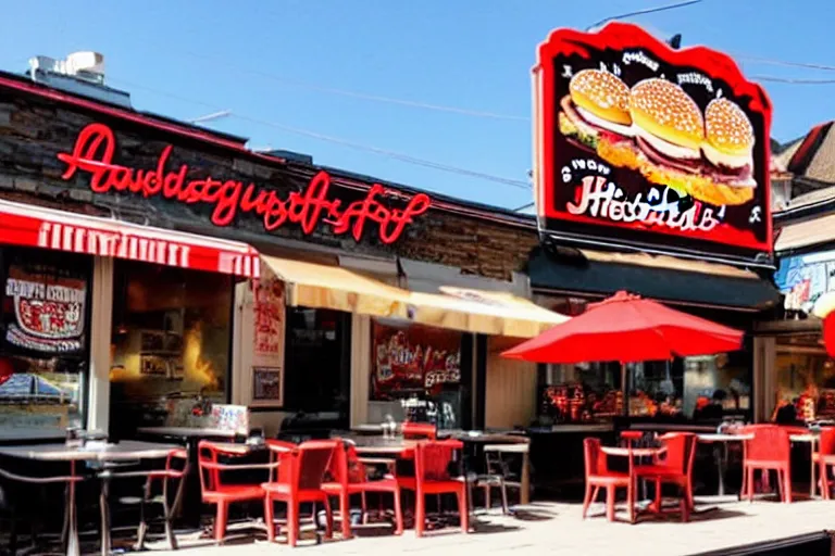 Prompt: a hamburger restaurant owned by david hasselhoff, called hasselhoff's