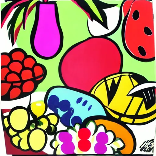 Prompt: fruits, romero brito