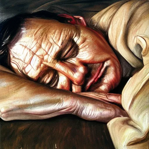 Image similar to high quality high detail painting by lucian freud, hd, sleeping