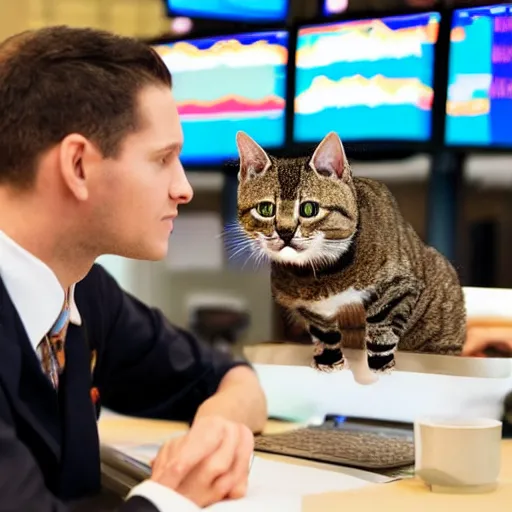 Image similar to photo of anthropomorphic cat trading stocks