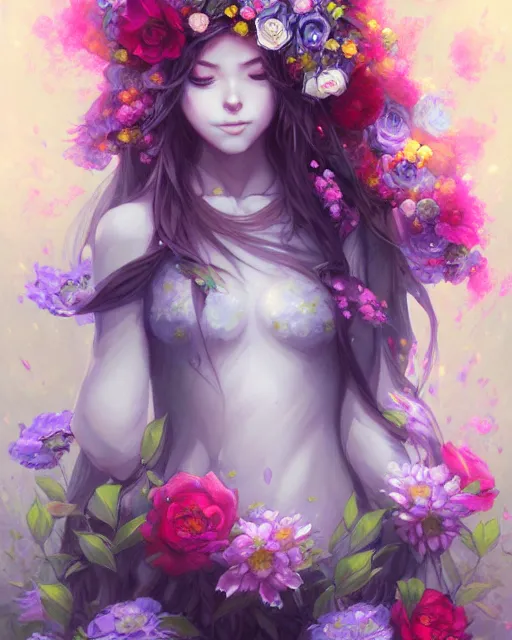 Prompt: a painting of a beautiful huggy wuggy surrounded by flowers, an ultrafine detailed painting by ross tran, centered full body, featured on deviantart, fantasy art, detailed painting, deviantart, anime