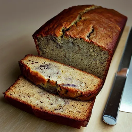 Image similar to photorealistic photograph of banana bread at work dude, photorealistic, realism, highly detailed, ultra detailed