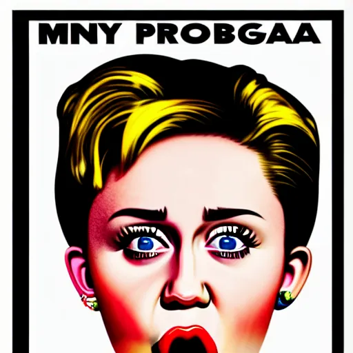 Image similar to propaganda poster, miley cyrus, close up, portrait, shouting