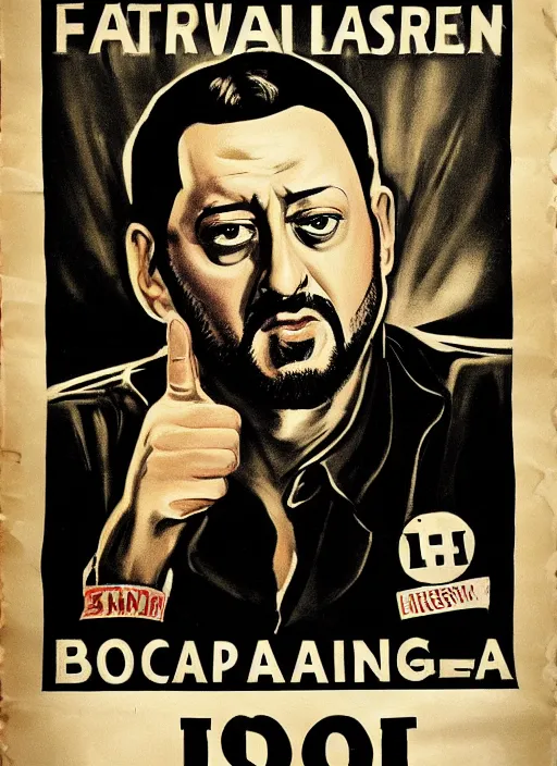 Image similar to Portrait Jean Reno gesture,look of hate, threatening pose, 1940s propaganda poster, full hd,highly detailed