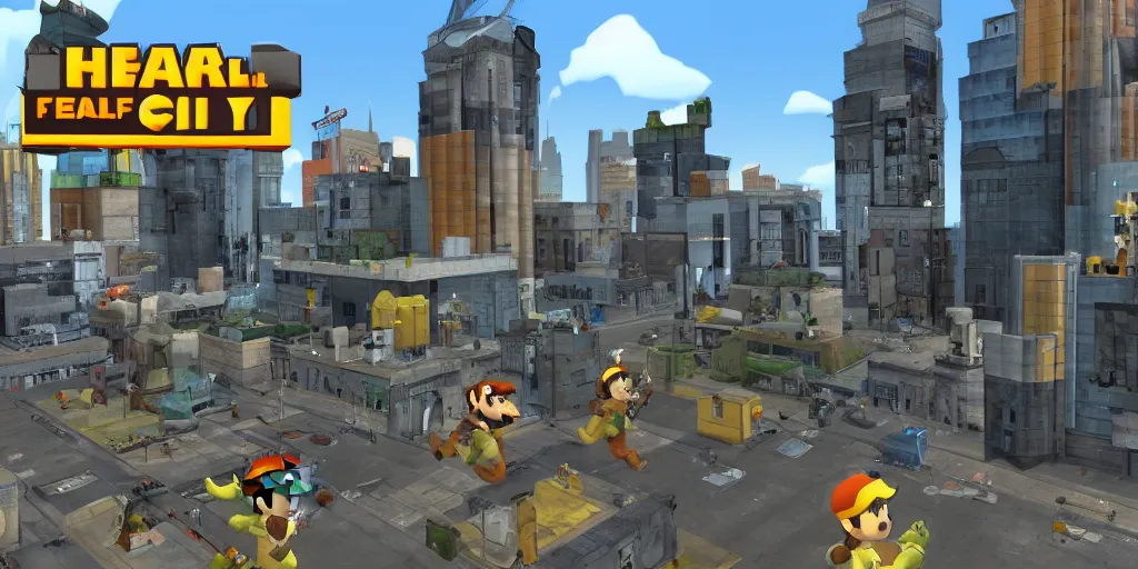 Prompt: half life city 1 7 but in the style of super mario bros