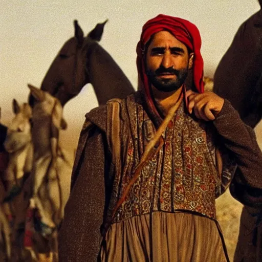 Image similar to Kurdish shepherd wearing Kurdish clothes in a movie directed by Christopher Nolan, movie still frame, promotional image, imax 70 mm footage