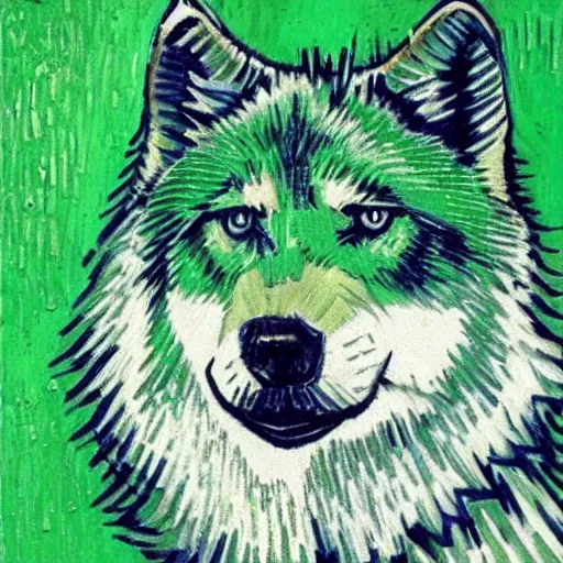 Prompt: green wolf, style of van gogh, profile image