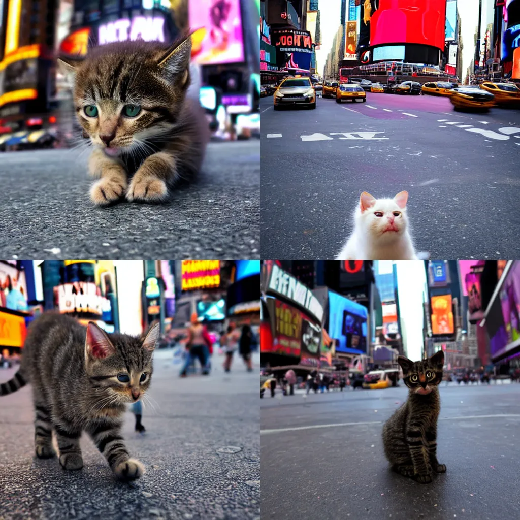 Image similar to baby cat in new york times square, award winning photo