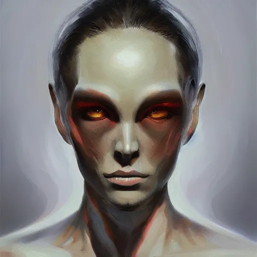 Image similar to portrait of alien, concept art oil painting by jama jurabaev, extremely detailed, brush hard, artstation