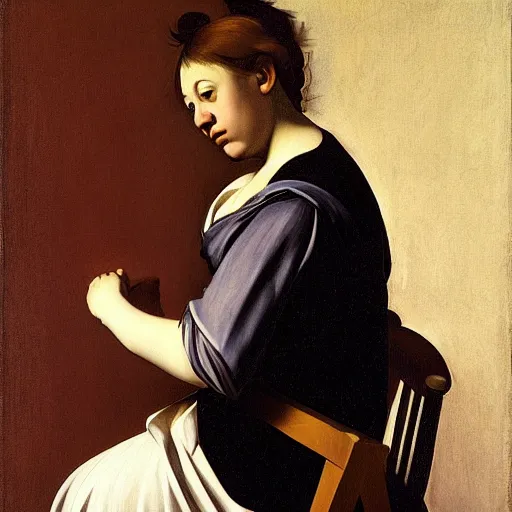 Prompt: girl sitting on the toilet, art by caravaggio