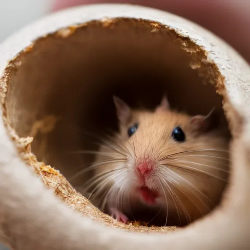 Prompt: a hamster emerging from a half cracked egg shell, close up, dslr