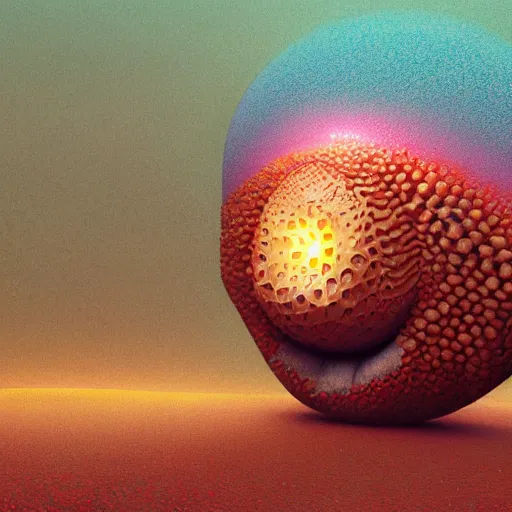 Prompt: psychedlic numerical realistic sea cone angler eggs apple spore , by Dan Witz and Mike Winkelmann and Jarosław Jaśnikowski , #macro , Global Illumination , storybook illustration