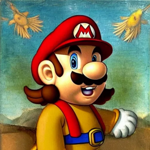 Prompt: leonardo da vinci painting of super Mario