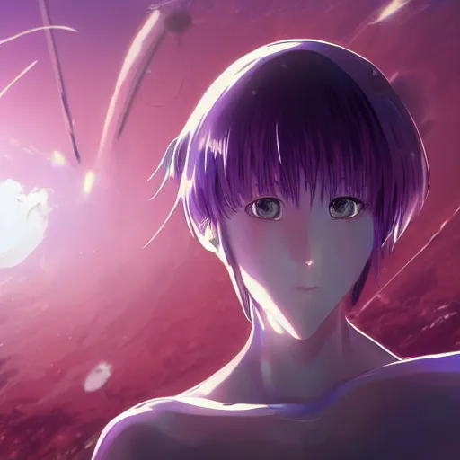 Prompt: Rei Ayanami female anime character, technological big shiny silver liquid chrome rings, inside an otherworldly planet, shot from the ground by Yoshiyuki Sadamoto, otherworldly experimental environment concept, digital art, trending on artstation, low level, 4K UHD image, octane render, Howl's Moving Castle, tranquil divine observer Nymph by ismail inceoglu nicola samori dragan bibin hans thoma greg rutkowski Alexandros Pyromallis Nekro, Jeffrey Smith, Surrealism, Rene Margitte illustrated, official anime key media, 8k, Sharp, zdzisław beksiński, highly detailed