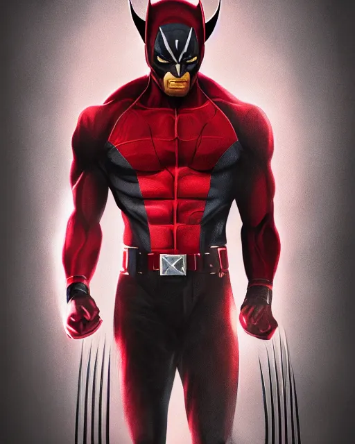 Image similar to beautiful digital painting of marvels wolverine, black and red color scheme, hyper realistic photo, 8 k., dramatic lighting, bloody