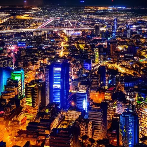 Prompt: futuristic metropolis Nairobi Stunning photograph of landscape of City at night from by the photographer William Gibson