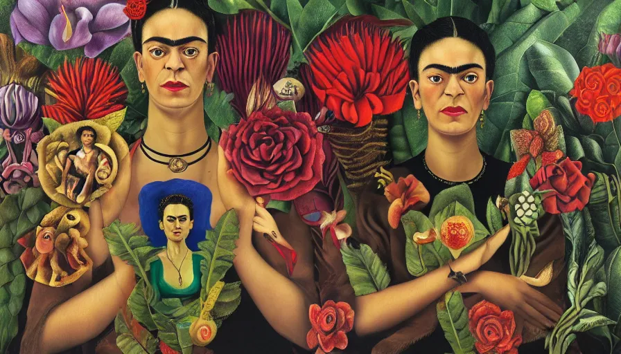 Image similar to surreal magical realism by Frida Kahlo, Rosa Rolanda, María Izquierdo, detailed, high quality, high resolution, surreal artistic wallpaper, HD 4K