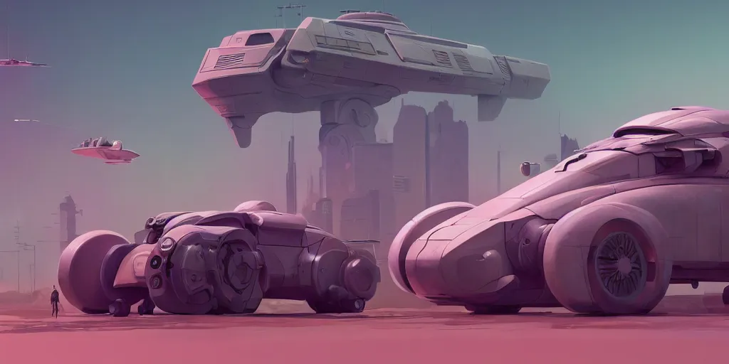 Image similar to Hard Surface Shape Form Exploration, Detailed, 8k, sci-fi, pastel colors, props, panel, concept, simon stalenhag ,syd mead, vehicle, speeder, parts,modular, insane detail