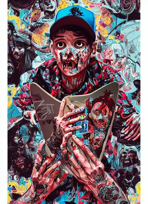 Image similar to zombie skateboard full body hiphop streetwear drip, tristan eaton, victo ngai, artgerm, rhads, ross draws