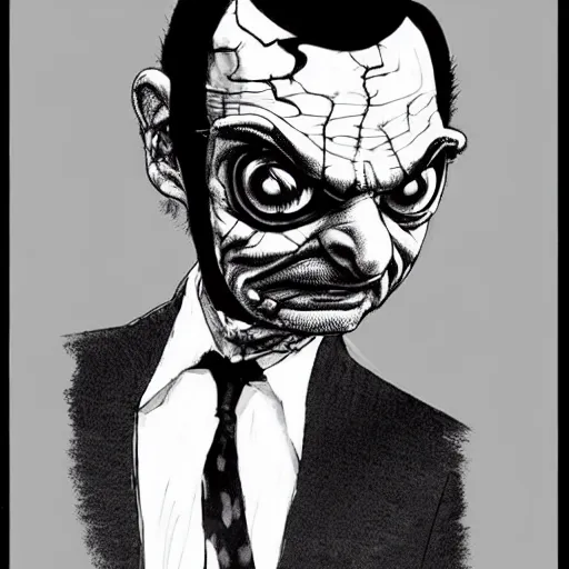 Image similar to Mr Bean looking sinister, by Tsutomu Nihei, highly detailed