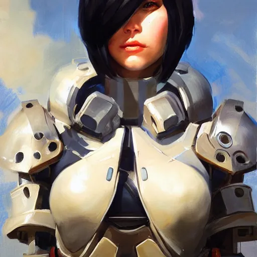 Image similar to greg manchess portrait painting of partially armored mikasa ackermann as overwatch character, medium shot, asymmetrical, profile picture, organic painting, sunny day, matte painting, bold shapes, hard edges, street art, trending on artstation, by huang guangjian and gil elvgren and sachin teng