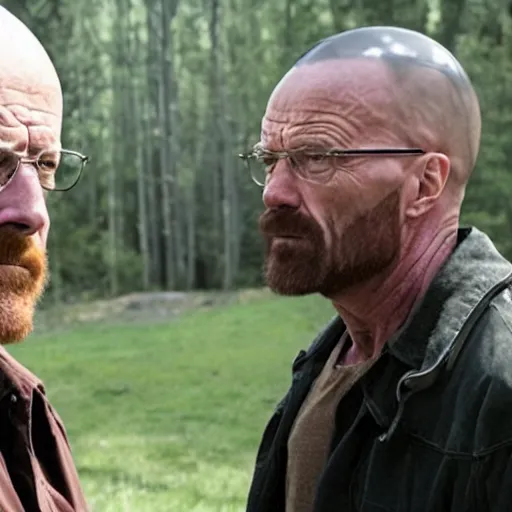 Image similar to walter white face to face with rick grimes