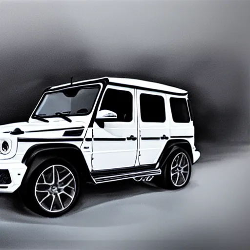 Image similar to White 2019 Mercedes G63, photorealistic, highly detailed, digital painting, artstation, concept art, smooth, sharp focus, illustration, art by John Baeder