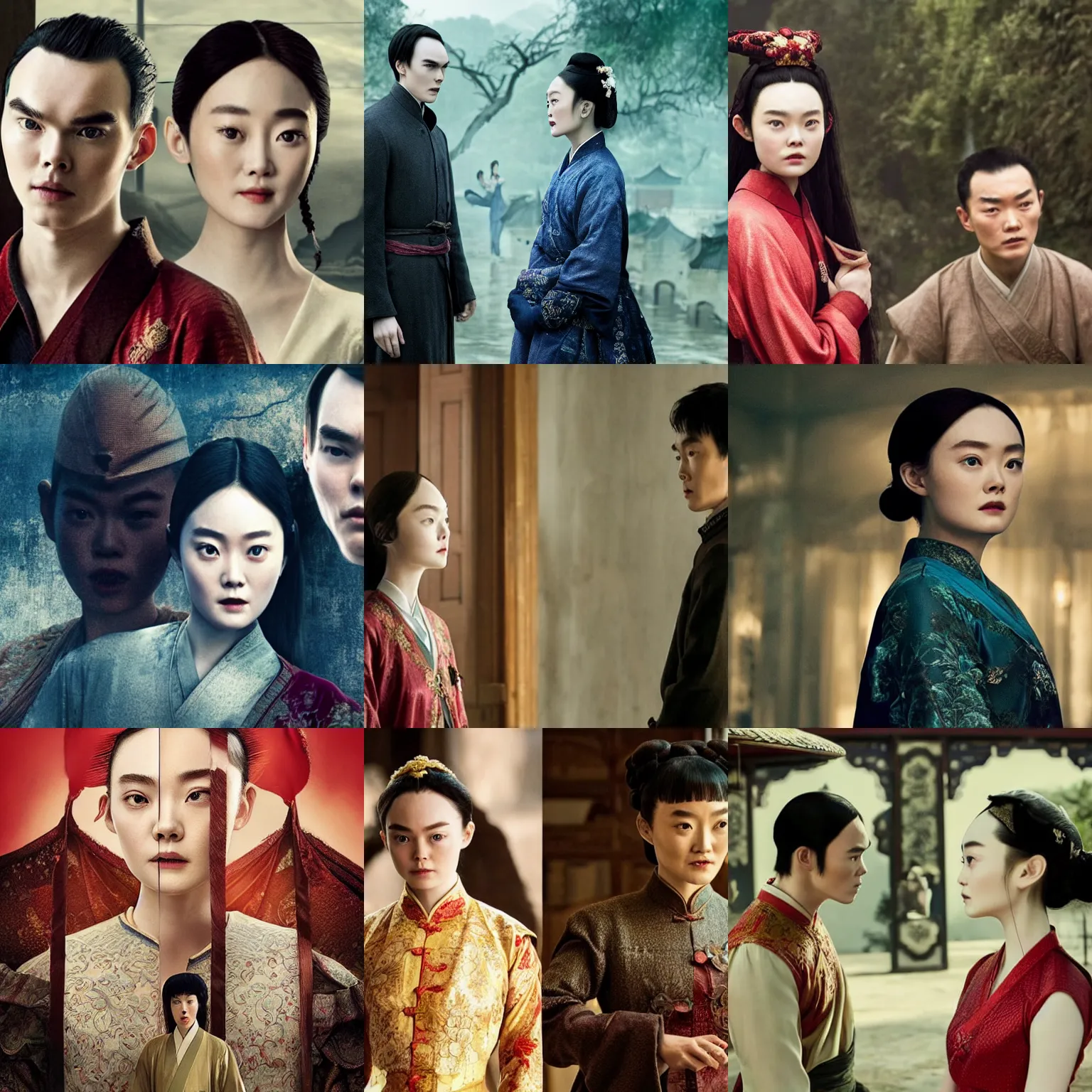 Prompt: The Story of Minglan, in the leading roles Elle Fanning, Nicholas Hoult and Gong Li, series on Netflix