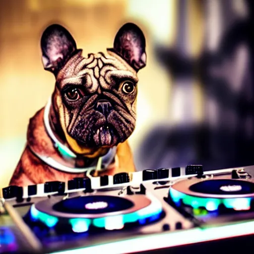 Prompt: a dog on the dj decks