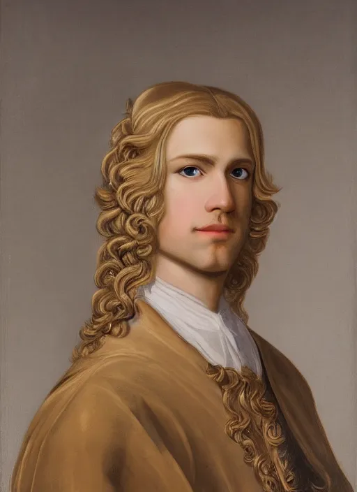 Image similar to portrait of a blond handsome man with long hair in baroque art, anime inspired, High Res 8K,hyperdetailed