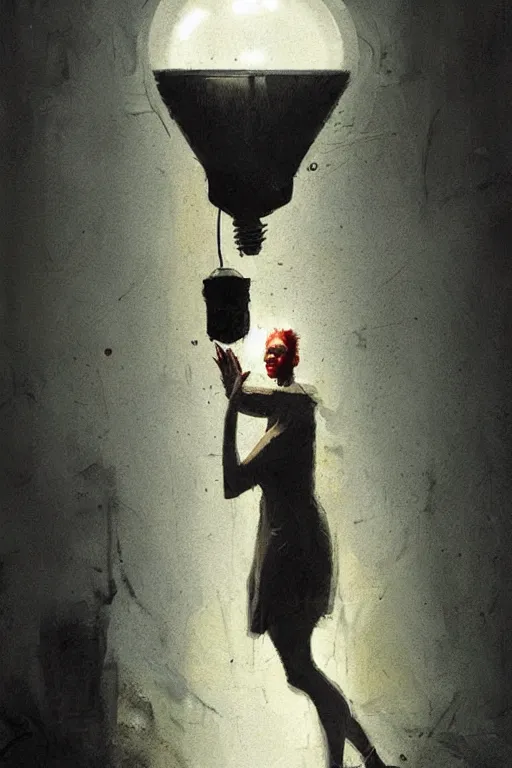 Image similar to a woman inside of an empty light bulb. by greg rutkowski and basquiat