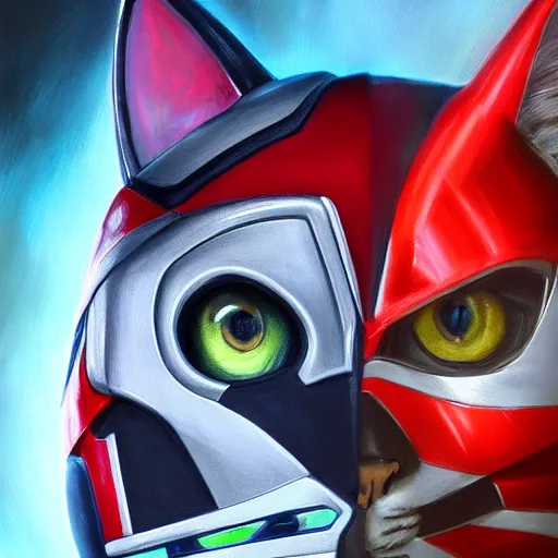 Image similar to realistic Portrait painting of humanoid cat as a Power Ranger, made by Michaelangelo, physical painting, Sharp focus,digital art, bright colors, fine art, trending on Artstation, unreal engine.